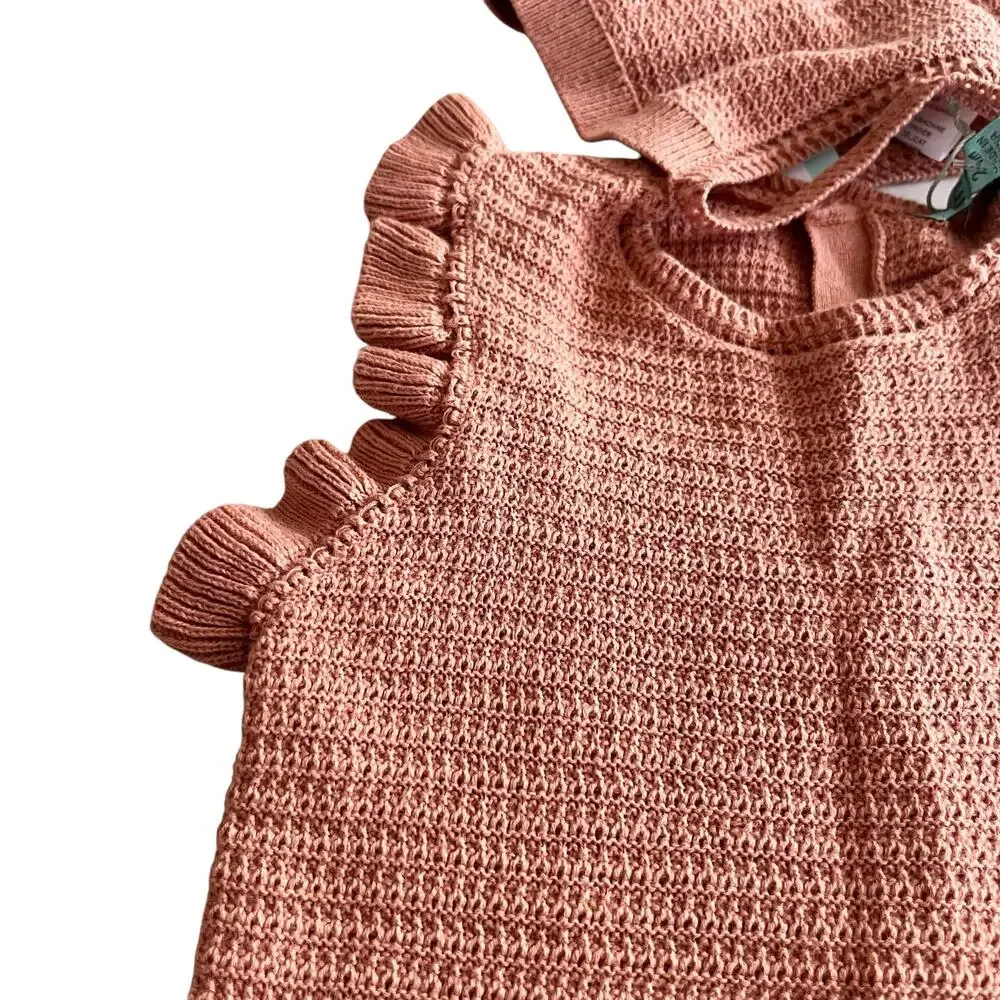 Pompomme Mini P Girls Crochet Ruffle Romper with Hat size 24 months NWT